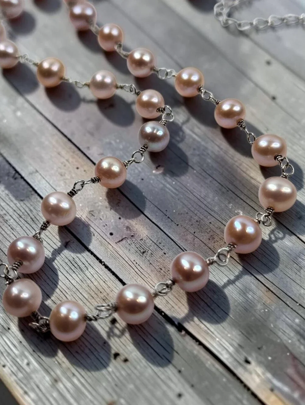 Dainty Vintage Pearl Necklace Pale Pink 925 Sterling Silver and Chain Extender